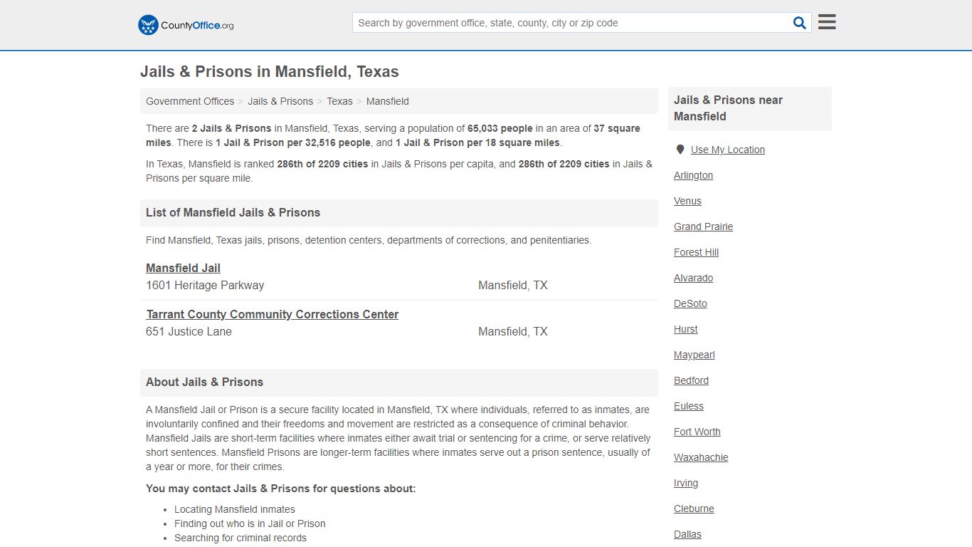 Jails & Prisons - Mansfield, TX (Inmate Rosters & Records)